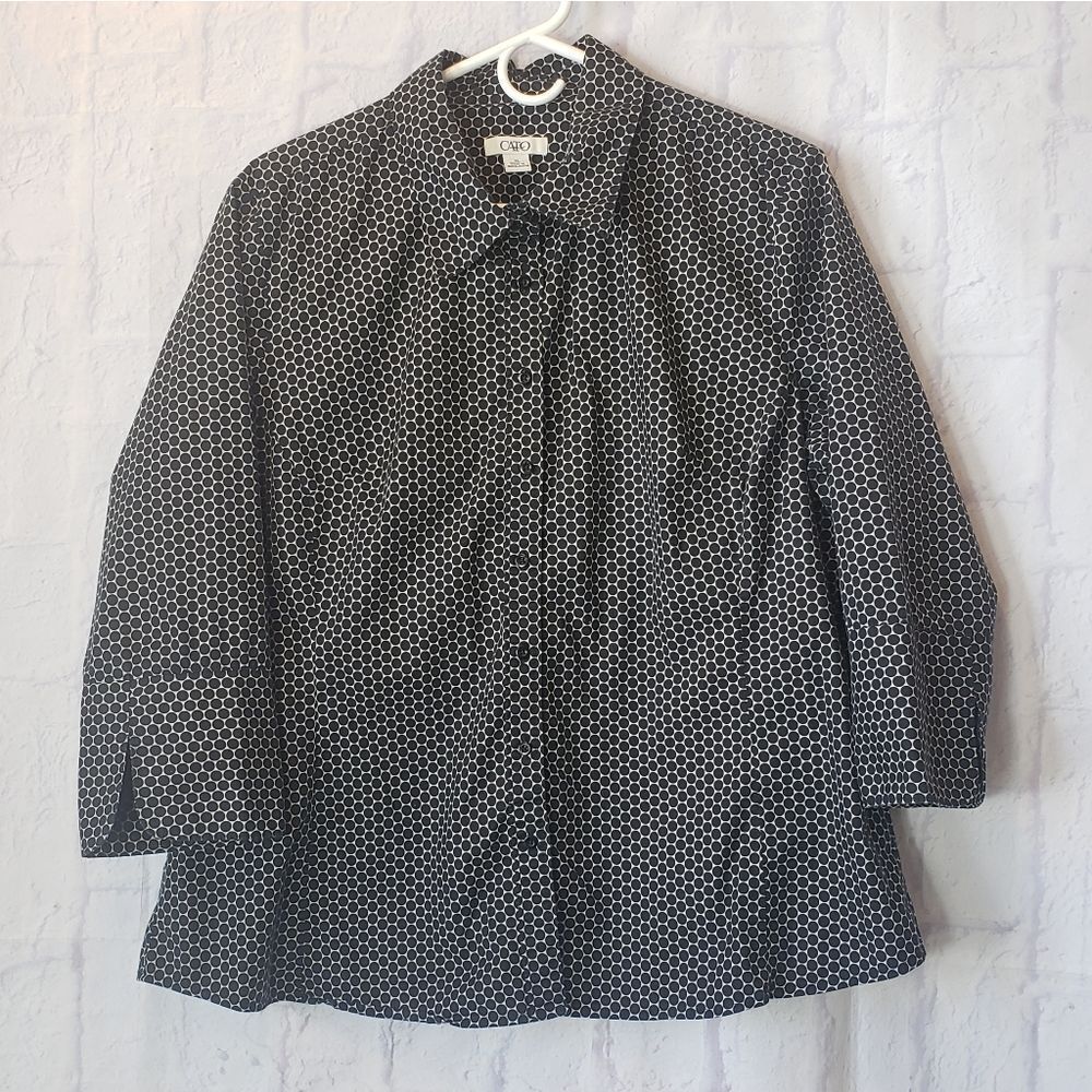 CATO Polka Dot Button Down Top XL Black & Tan